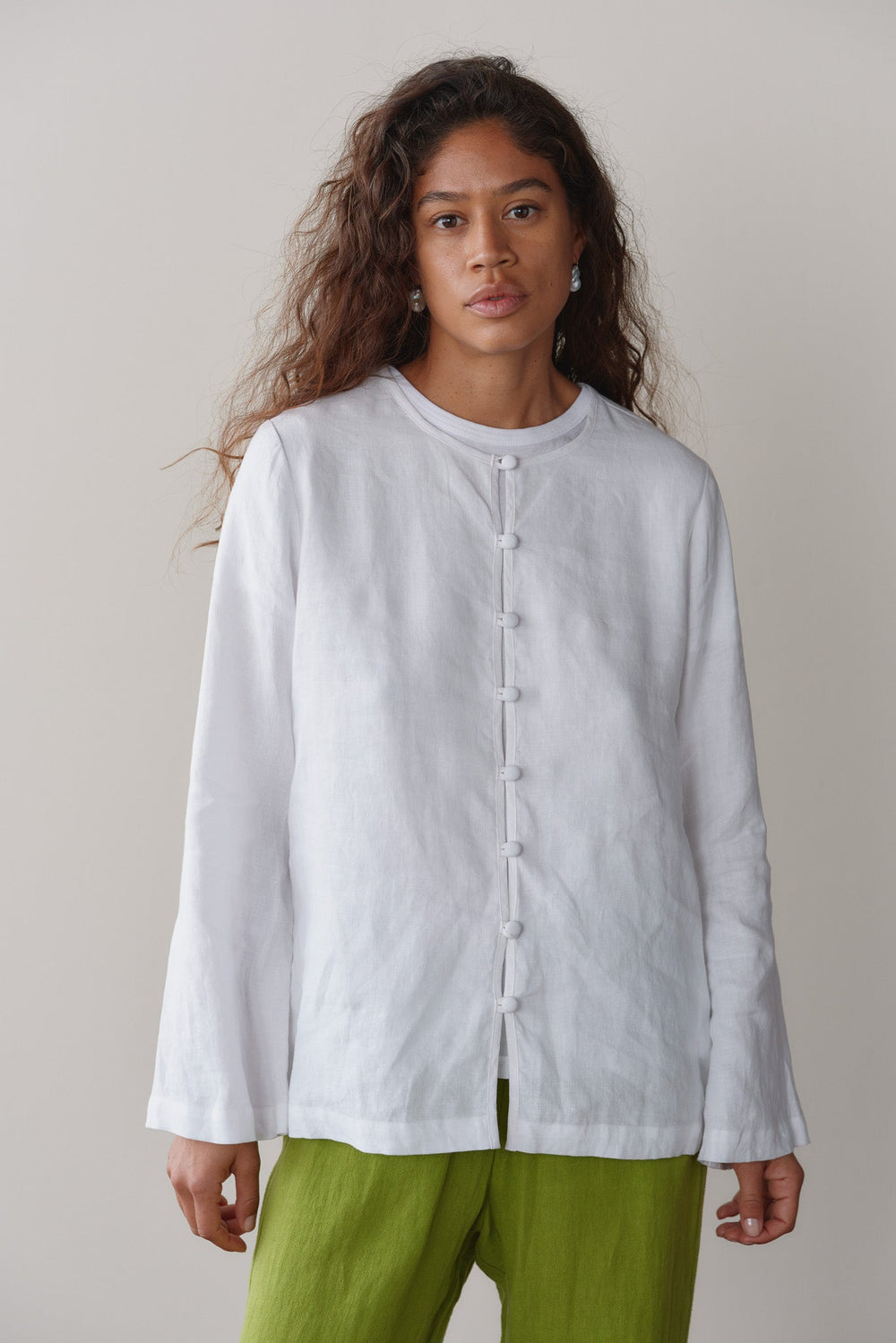 Women Powder Linen Loop Shirt