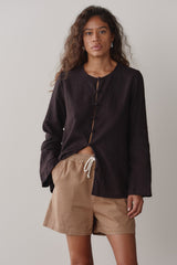 Women Espresso Linen Loop Shirt
