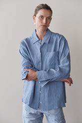 Women Cornflower Linen Relaxed Shirt