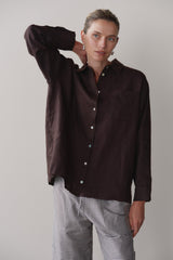 Women Espresso Linen Relaxed Shirt