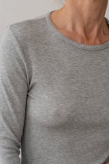 Women Heather Grey Baby Rib Scallop Long Sleeve