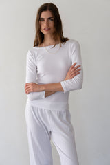 Women Powder Baby Rib Boat Neck