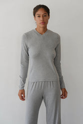 Women The Baby Rib V-Neck Long Sleeve