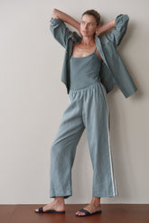 Women Sage Linen Crop Stripe Pant