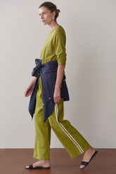 Women Pistachio Linen Crop Stripe Pant