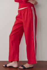 Women Bell Pepper Linen Crop Stripe Pant
