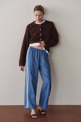 Women Lapis Linen Crop Stripe Pant
