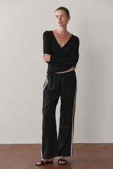 Women Jet Linen Crop Stripe Pant