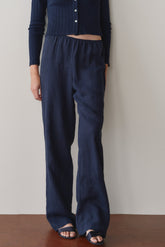 Women Navy Linen Simple Pant