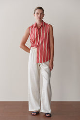 Women Creme Linen Simple Pant