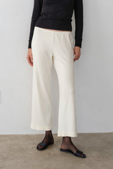 Women Creme Baby Rib Scallop Pant