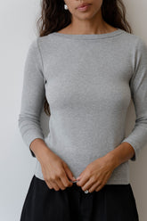 Women Heather Grey Baby Rib Boat Neck