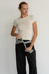 Women Creme Pointelle Baby Tee
