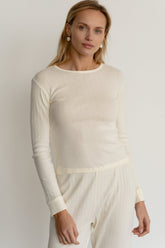 Women Creme Pointelle Long Sleeve
