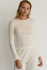 Women Creme Pointelle Long Sleeve