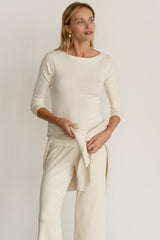 Women Creme Baby Rib Boat Neck