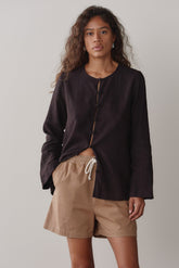 Women Espresso Linen Loop Shirt