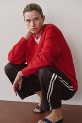 Women Espresso Linen Crop Stripe Pant