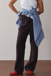 Women Espresso Linen Simple Pant
