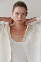 Women Creme Linen Relaxed Shirt