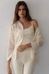 Women Creme Rib Spaghetti Tank