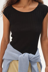 Women The Varied Rib Wide Neck Tee