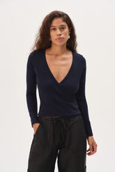 Women The Baby Rib Criss Cross Long Sleeve