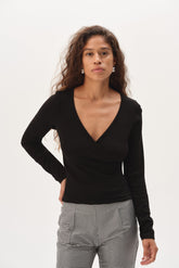 Women The Baby Rib Criss Cross Long Sleeve