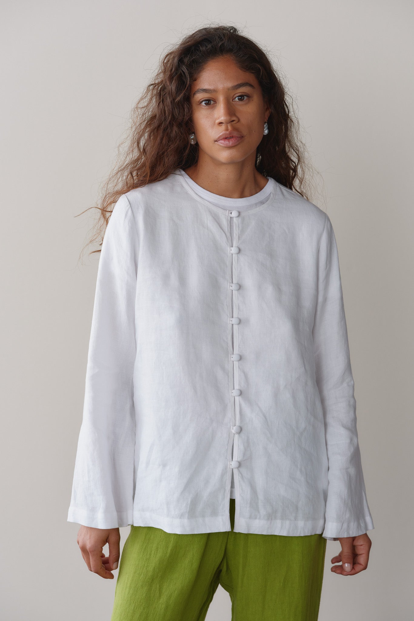 Women Powder Linen Loop Shirt