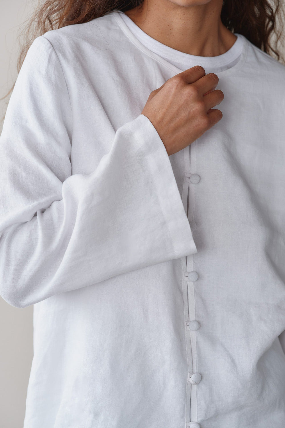 Women Powder Linen Loop Shirt