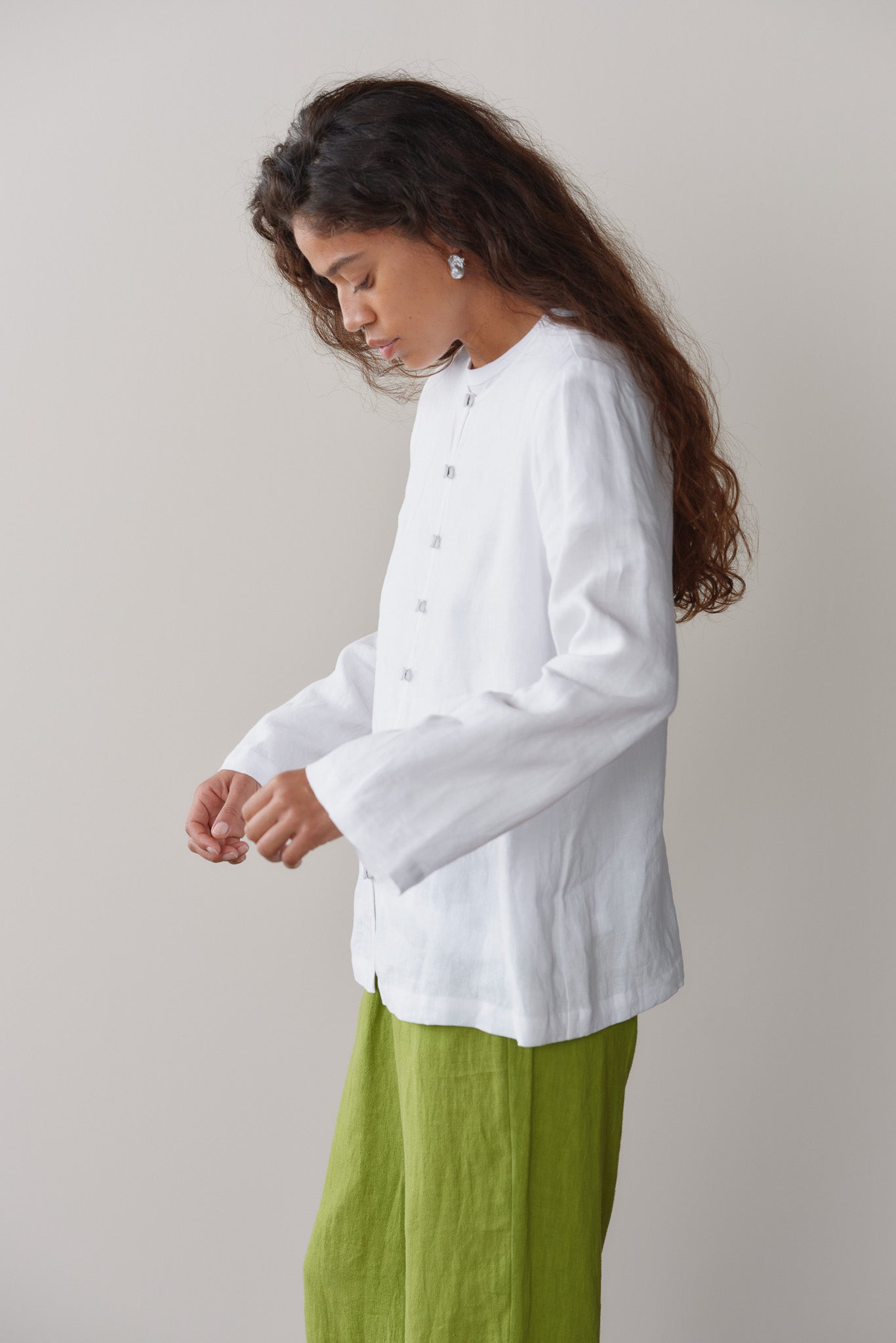 Women Powder Linen Loop Shirt