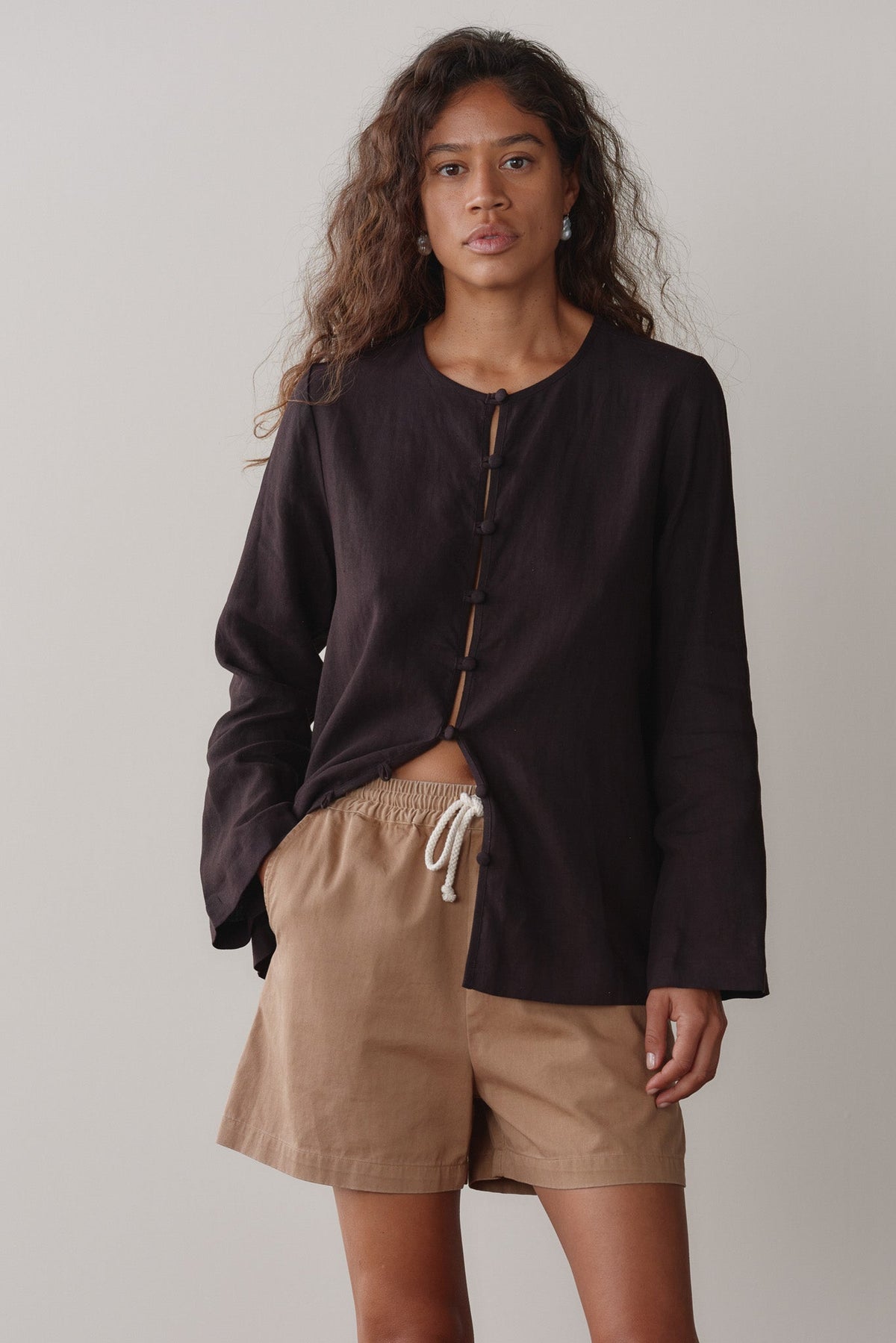 Women Espresso Linen Loop Shirt