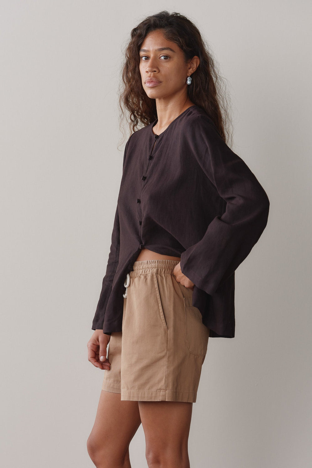 Women Espresso Linen Loop Shirt