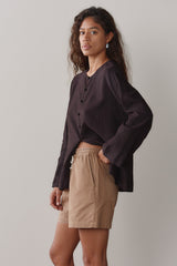 Women Espresso Linen Loop Shirt