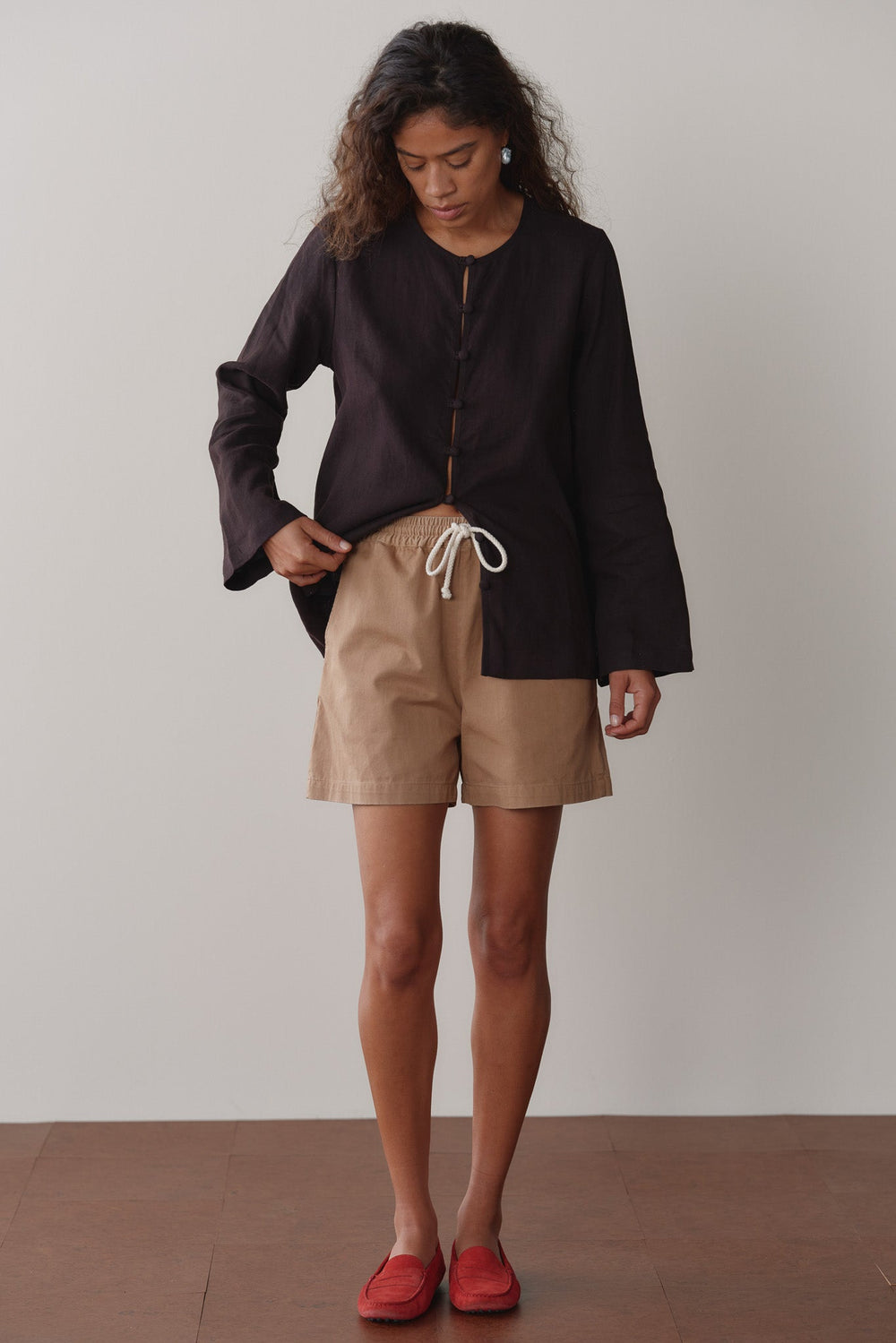 Women Espresso Linen Loop Shirt