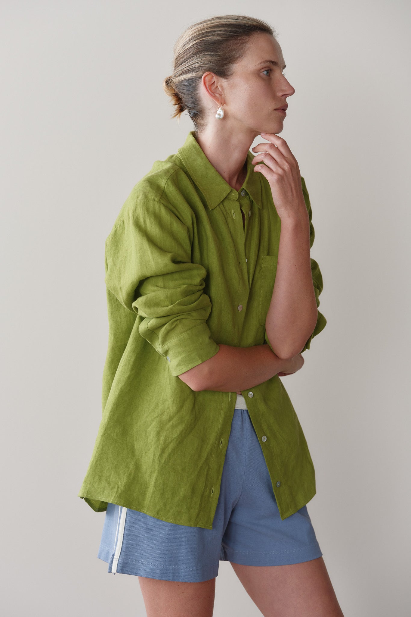 Women Pistachio Linen Relaxed Shirt
