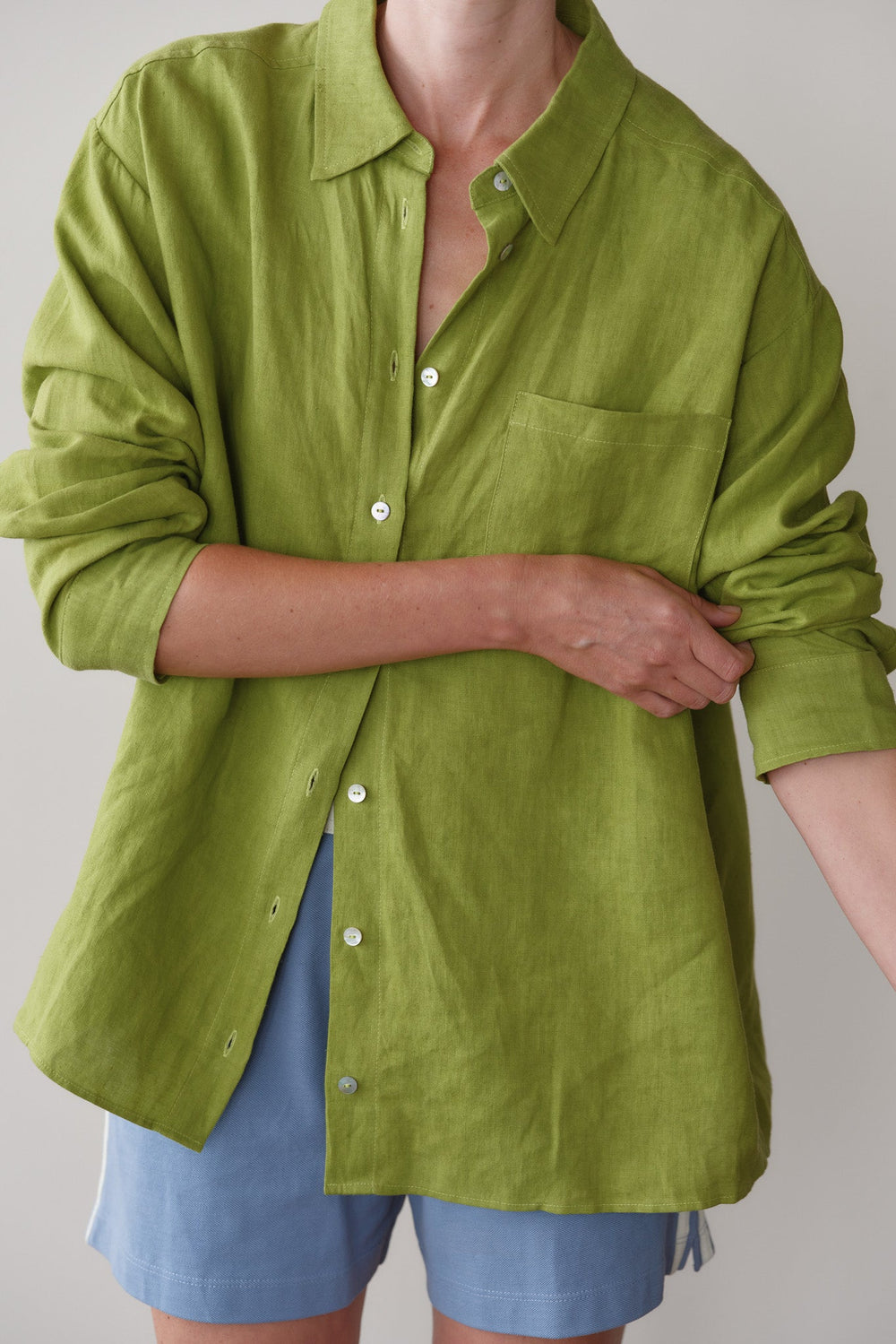 Women Pistachio Linen Relaxed Shirt