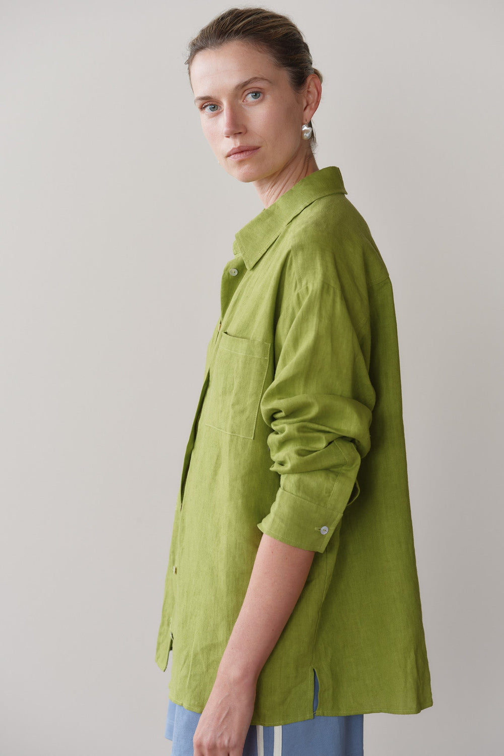 Women Pistachio Linen Relaxed Shirt