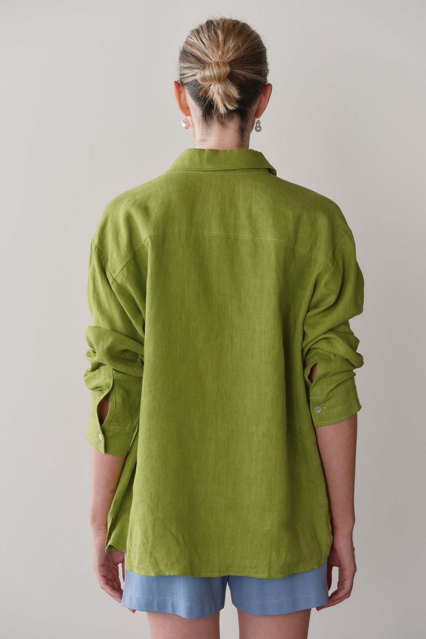 Women Pistachio Linen Relaxed Shirt