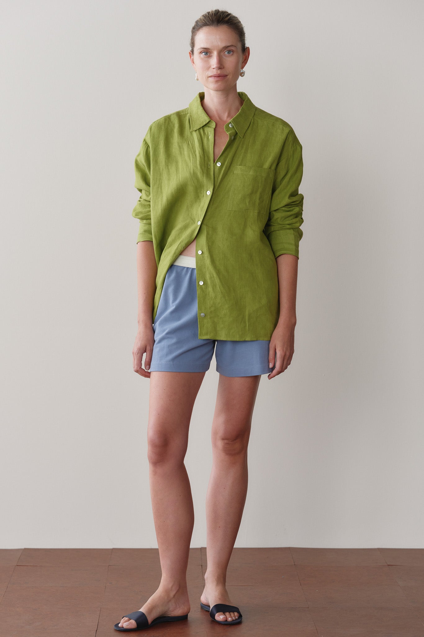 Women Pistachio Linen Relaxed Shirt