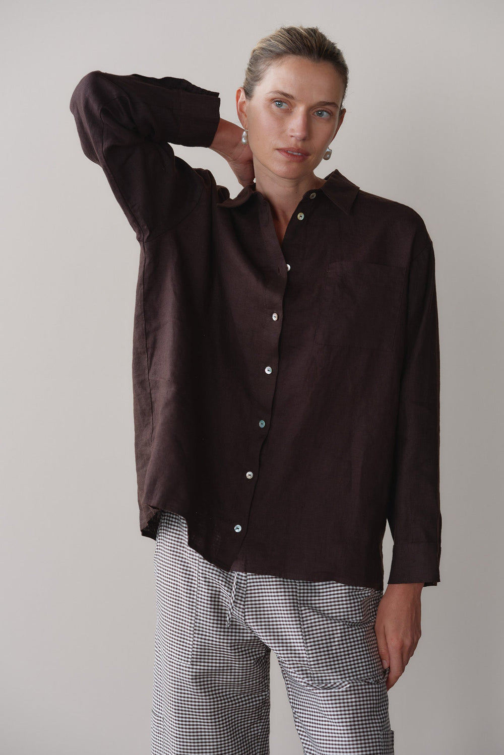 Women Espresso Linen Relaxed Shirt