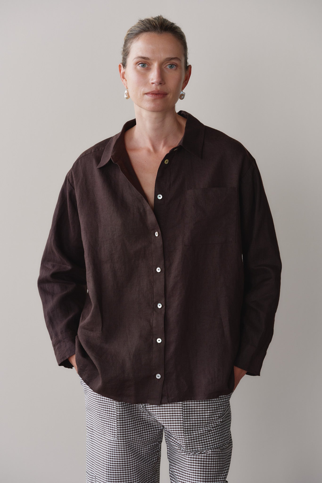 Women Espresso Linen Relaxed Shirt