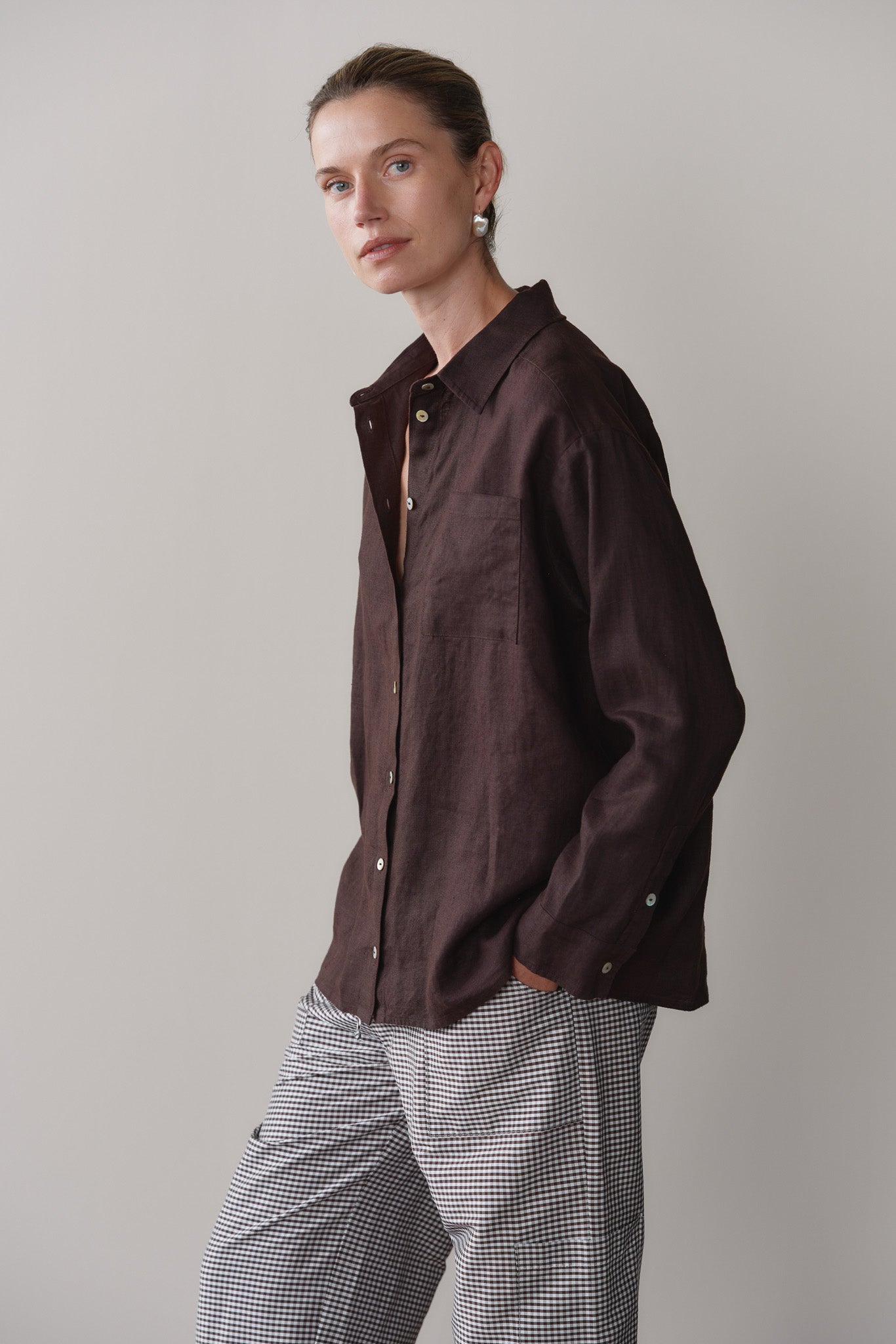 Women Espresso Linen Relaxed Shirt