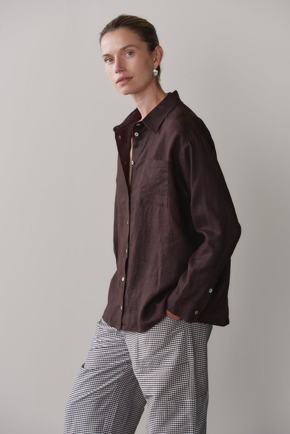 Women Espresso Linen Relaxed Shirt