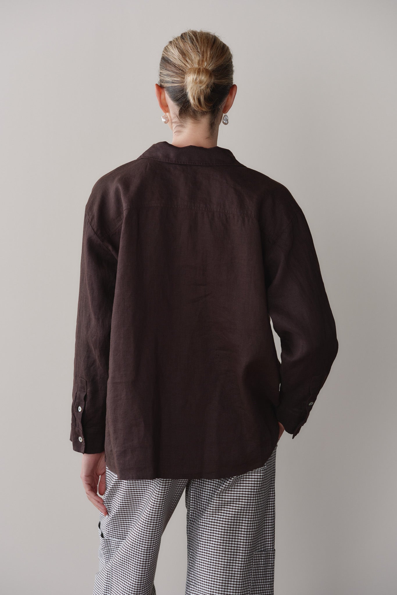Women Espresso Linen Relaxed Shirt
