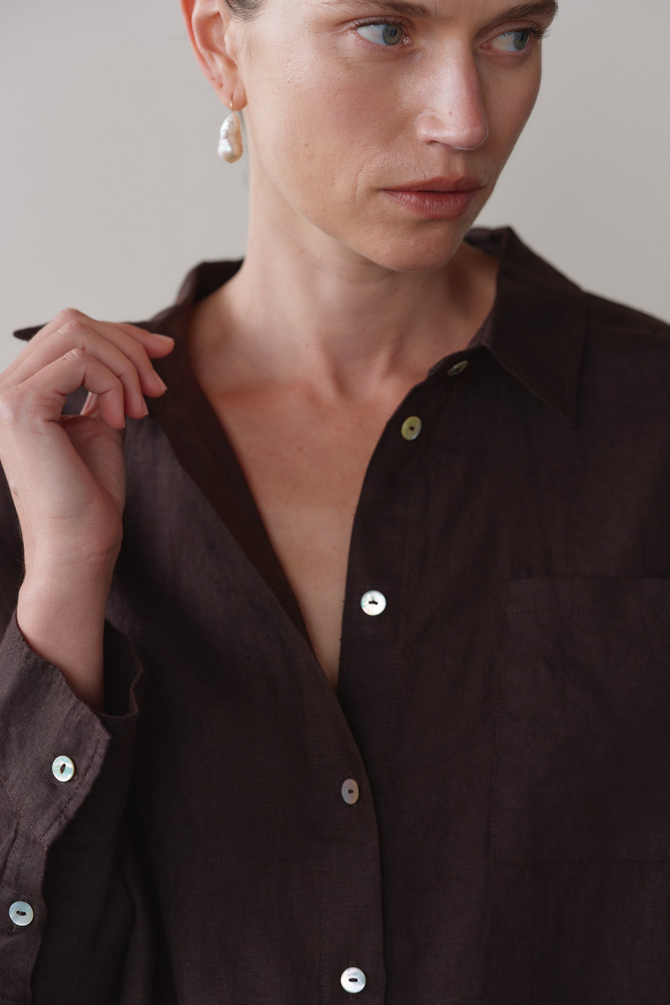 Women Espresso Linen Relaxed Shirt