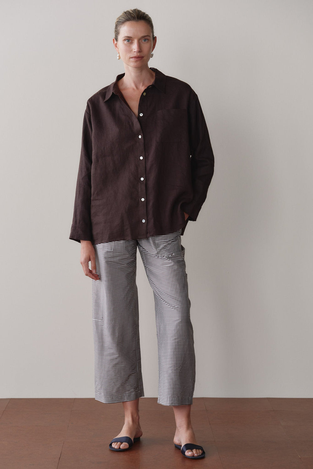 Women Espresso Linen Relaxed Shirt