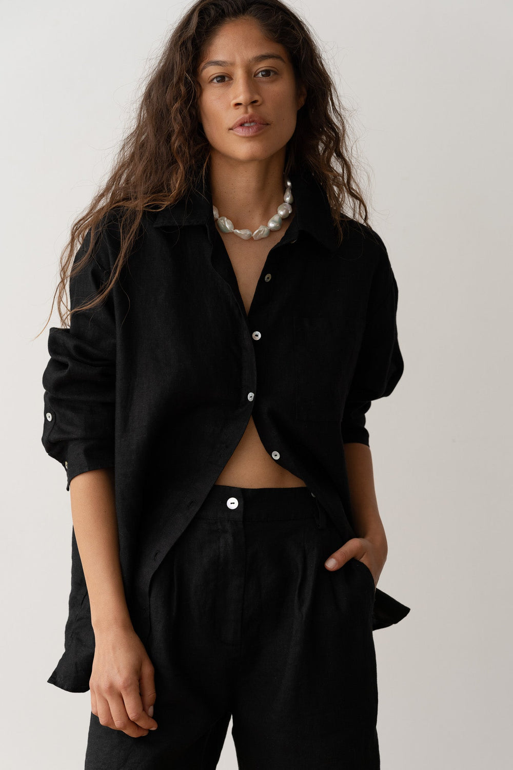 Women Jet Linen Relaxed Shirt
