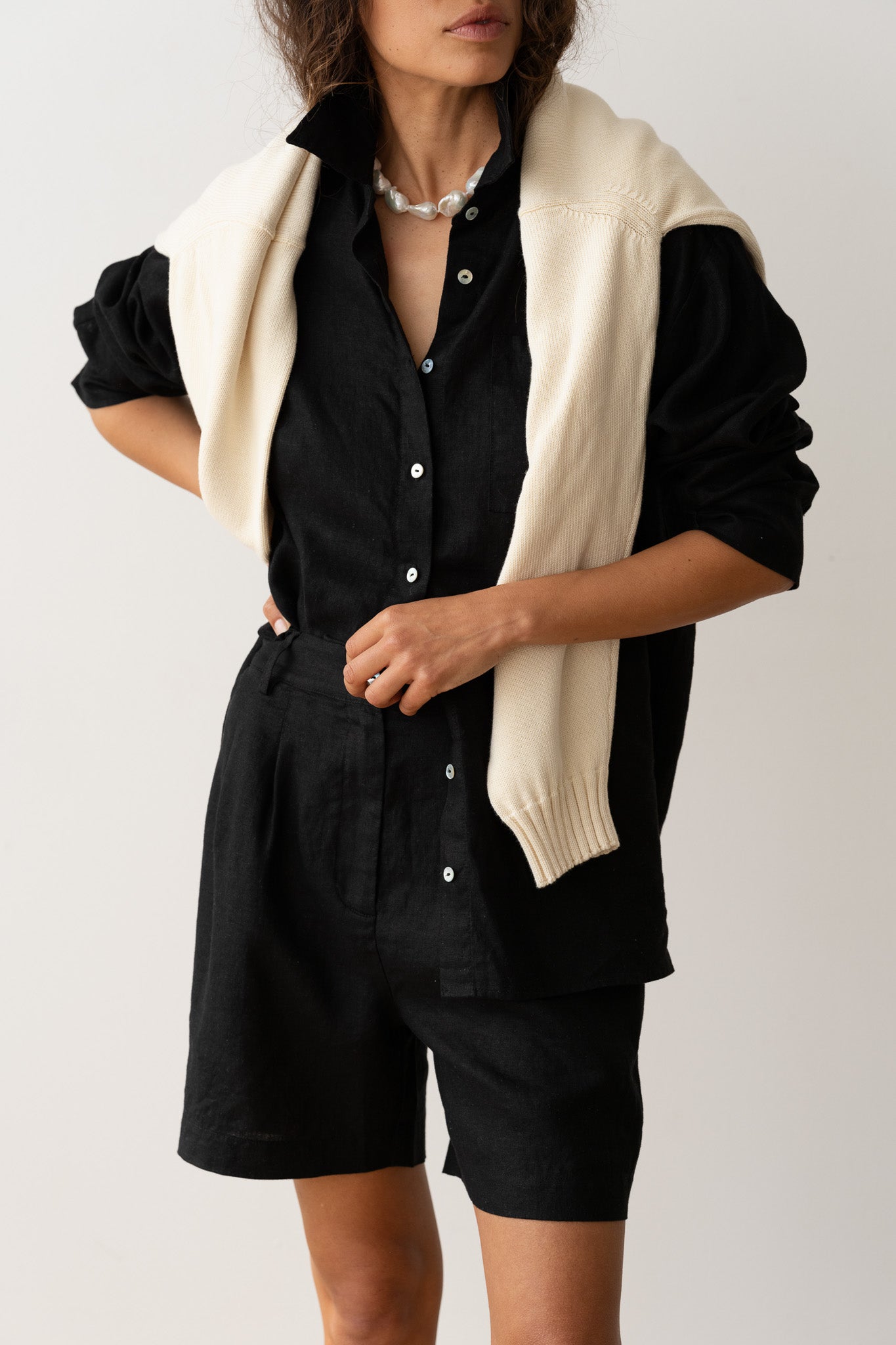 Women Jet Linen Relaxed Shirt