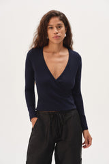 Women The Baby Rib Criss Cross Long Sleeve